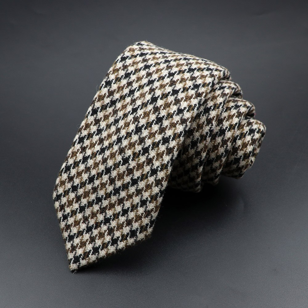 Klassisk brun grå rutig randig ullslips smal krage smal kashmir slips för man kostym fest casual accessoar kravat: 12