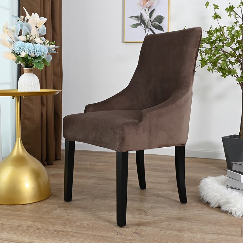 Aksamitna czernica pokrowiec na krzesło do jadalni salon Stretch Wingback krzesło narzuty elastyczny fotel z uszakami pokrywa do jadalni kuchnia: light coffee