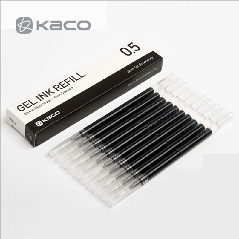 10 stks Blauw/Zwart/Rode inkt Voor Xiaomi Pen KACO 0.5mm Ondertekening PEN voor School Kantoor Gal staven Glad Schrijven Duurzaam Ondertekening Refill: 10pcs black ink