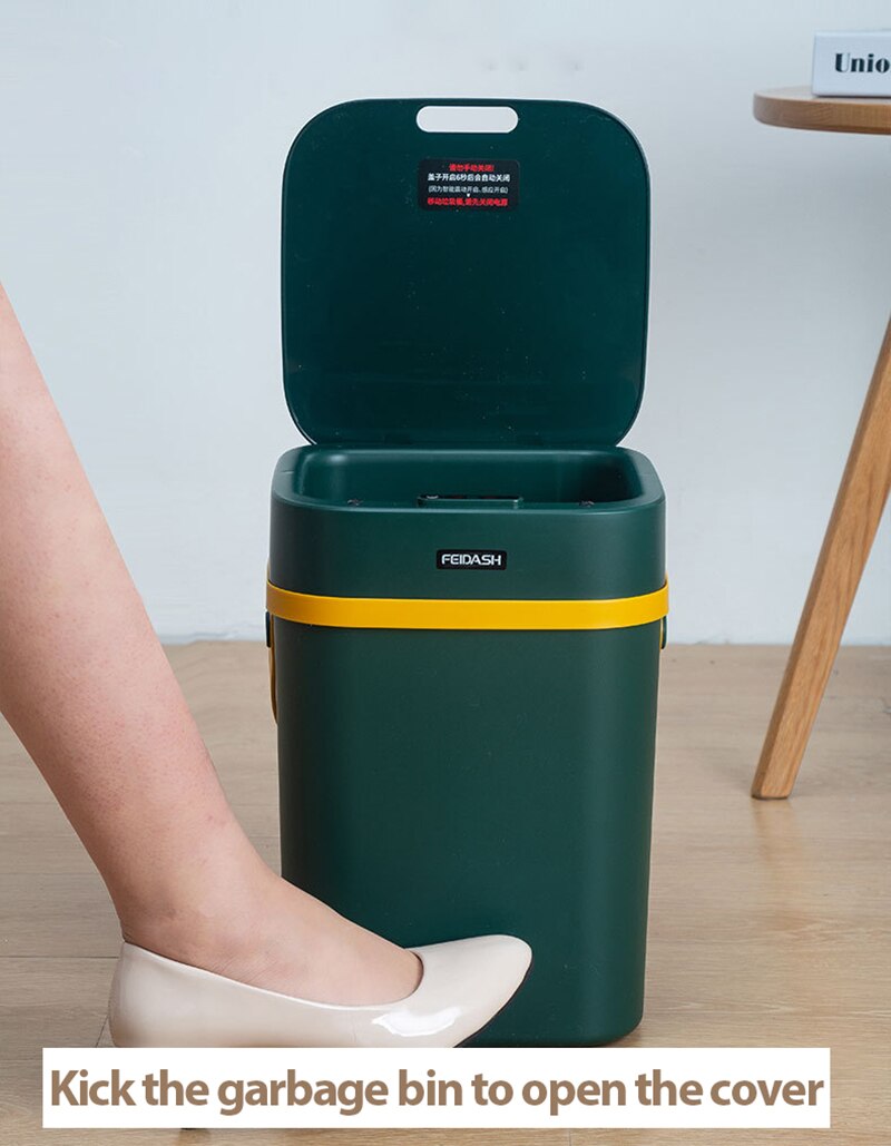 Smart Sensor Garbage Bin Automatic Induction Kicking Trash Can Kitchen Bathroom Trash Bin Toilet Waterproof Bin with Lid 10/12L