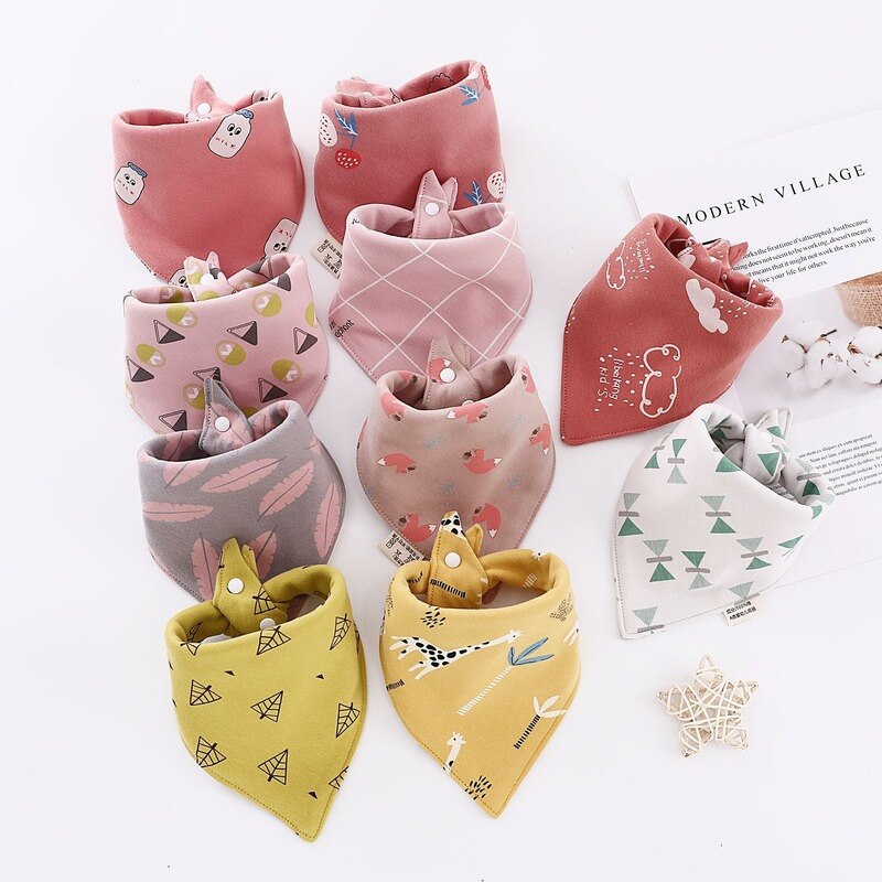 Baby Bibs Triangle Double Cotton Bibs Cartoon Print Saliva Towel Baby Boys Girls Feeding Apron Cotton Bandana Bibs