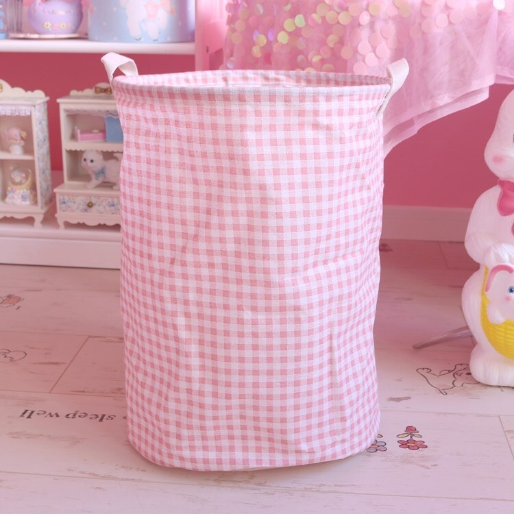 Eenvoudige Plaid Opslag Emmer Vouwen Wasmand Doek Opslag Mand Opbergdoos Thuis Diverse Mand: Pink Plaid