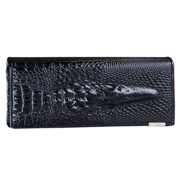 Genuine Leather 3D Embossing Alligator Ladies Crocodile Long Clutch Wallets Women Wallet Female Coin Purses Holders Brand: Black