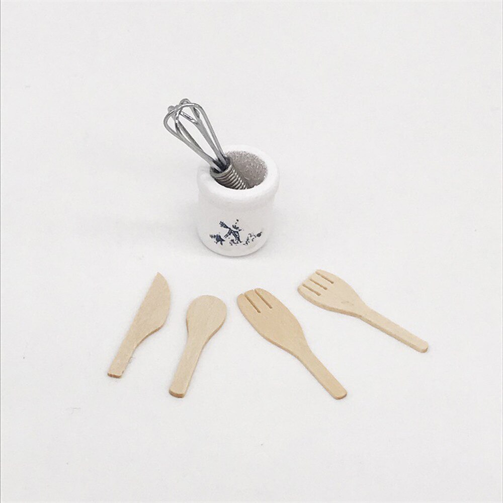 kids toys Wooden Kitchen Fork Metal Whisk Jar Set Dollhouse Miniatures 1:12 Accessories juguetes miniature E0103