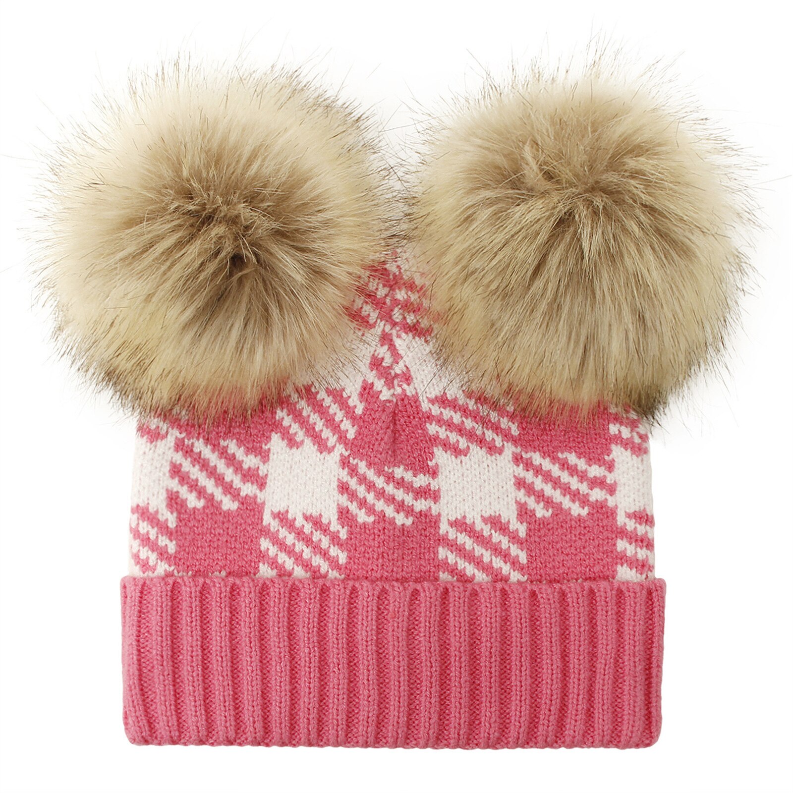 Baby Pet Met Decoratieve Pluche Ballen Plaid Gedrukt Patroon Warme Hoed Voor Winter/Herfst 0-2 Jaar: E