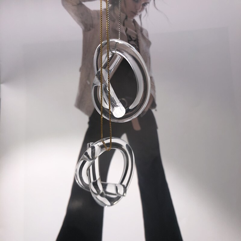 Huanzhi gennemsigtig akryl harpiks knyttet vedhæng halskæde  s925 lang kæde halskæde til kvinder piger bryllup smykker: 1 guld halskæde
