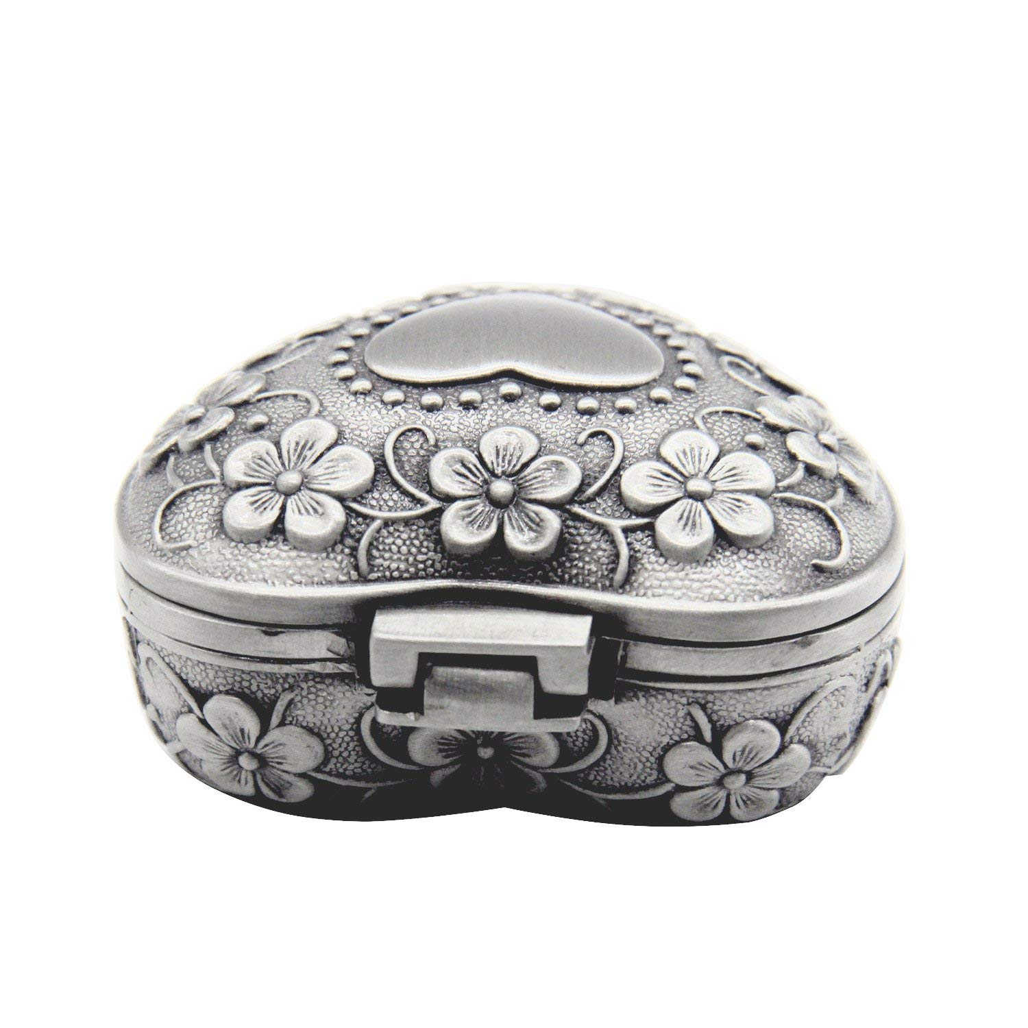 Klassische Vintage Antike Herz Form Schmuck Box Ring Kleine Schmuckstück Lagerung Organizer Brust Weihnachten , Silber