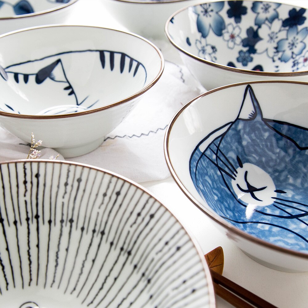 Ceramic Tableware Bowl Ramen Bowl Japanese-Style Underglaze Hand-Painted Tableware Cat