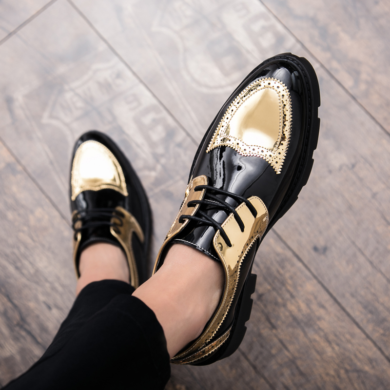 Mænd kjole loafers snøre business bryllup mænd sko åndbar stil banket pailletter guld sorte mandlige sko chaussure homme  a4