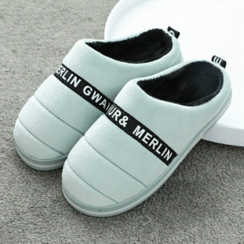 Wfl Womens Schoenen Thuis Mannen En Vrouwen Paar Indoor Warme Winter Huis Slippers Zachte Anti-Slip Zool katoen Vrouwen Slippers: Green / 36-37