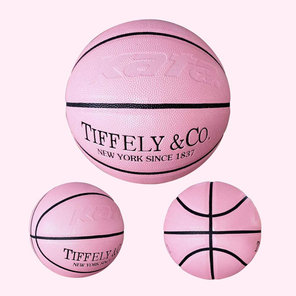 Red PU-pelota de baloncesto de cuero, Tamaño 7, baloncesto al aire libre, para interior, nueva aguja de entrenamiento: Pink