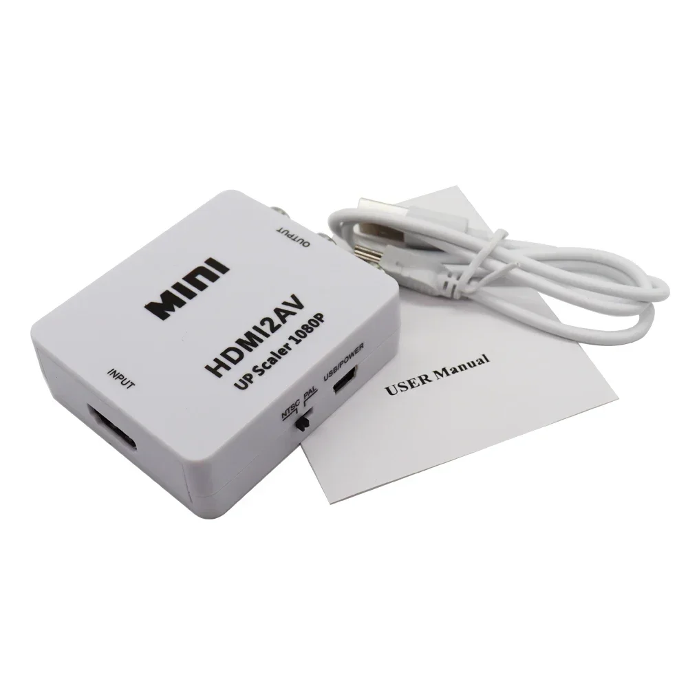 Mini HDMI compatível com RCA AV e CVBS vídeo composto, conversor adaptador, HDMI2AV para TV, VHS, VCR, DVD, venda quente: Branco