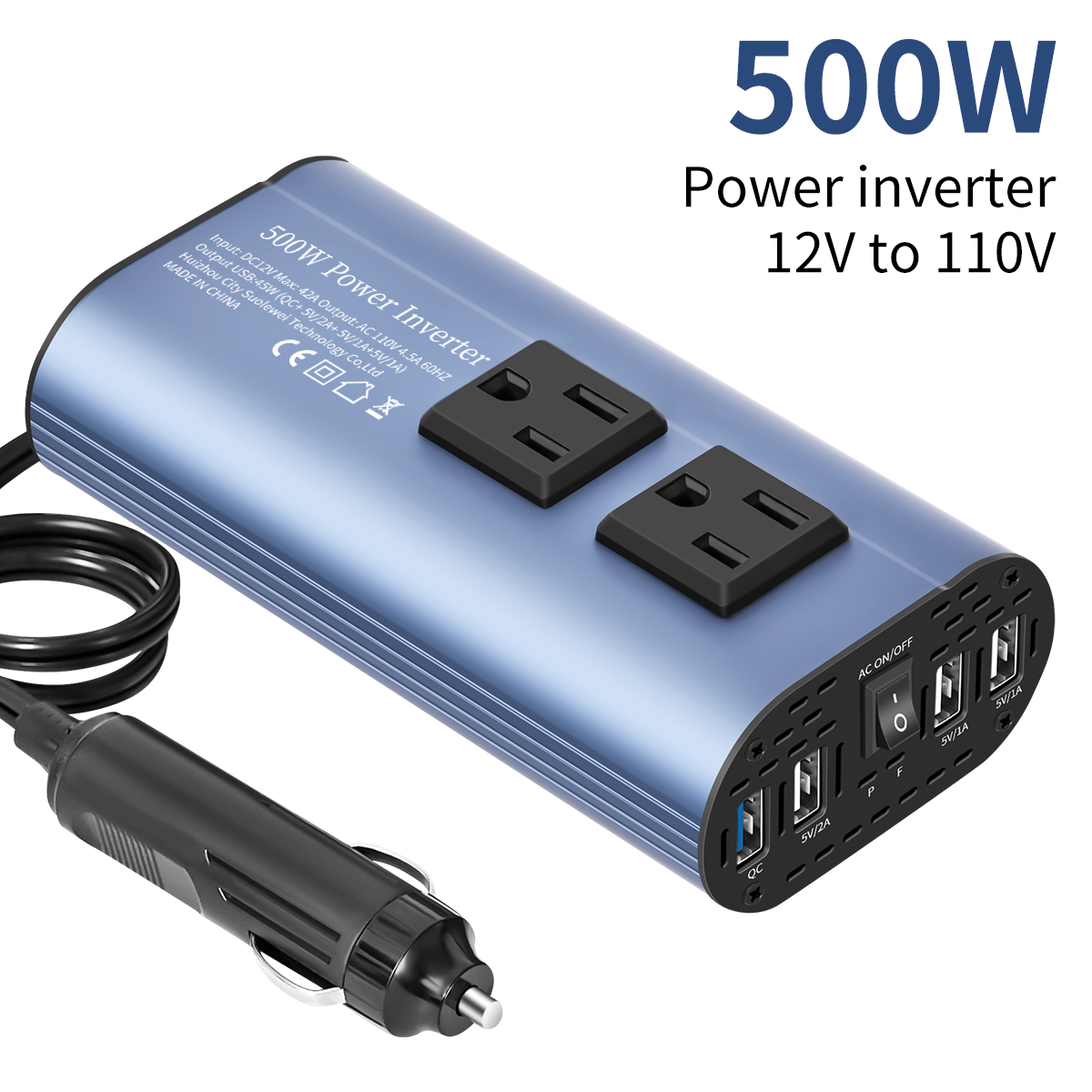 DC 12V to 110V AC Automotive inverter 500W DC to AC converter Automatic transformer with US standard socket multi-USB automotive