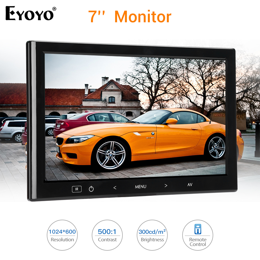 Eyoyo  em07l 7 tommer lcd-skærm computer tv monitor skærm 1024 x 600 hdmi vga av specker til pc bærbar bil kontor hjem sikkerhed 12v