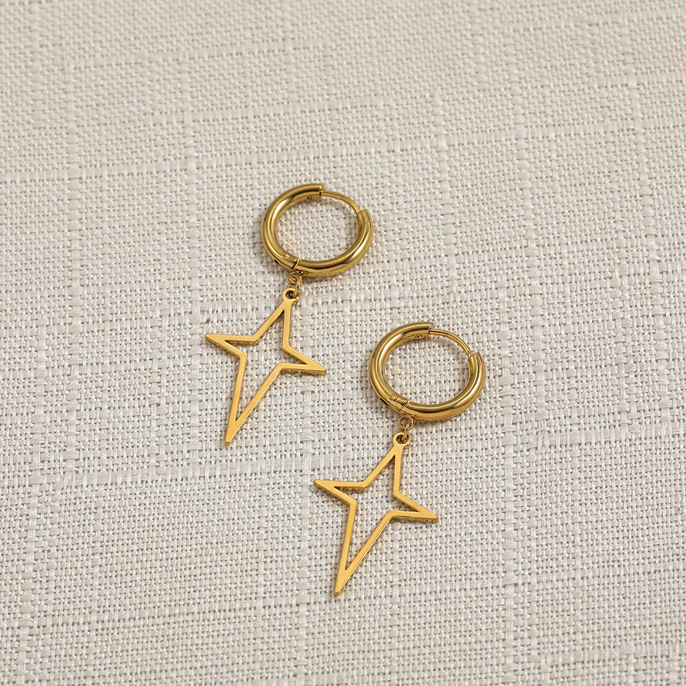 Punk rock longo rebite oco cruz brincos para homem mulher aço inoxidável banhado a ouro huggie hoop brincos moda jóias: 6