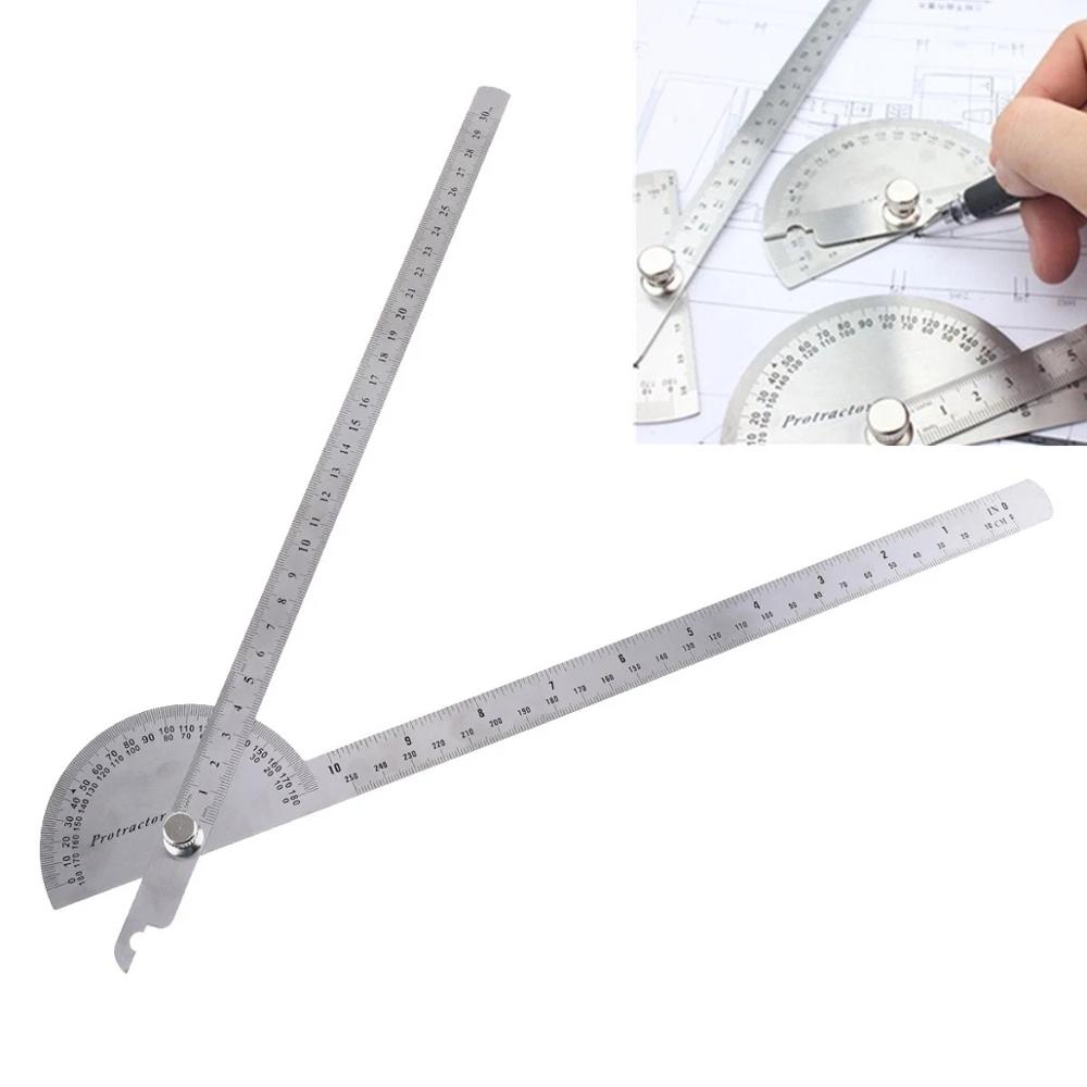 180 Degree 250 x 300mm Double-arm 150/200mm Single-arm Stainless Steel Adjustable Angle Ruler Round Head Rotary Protractor Tool