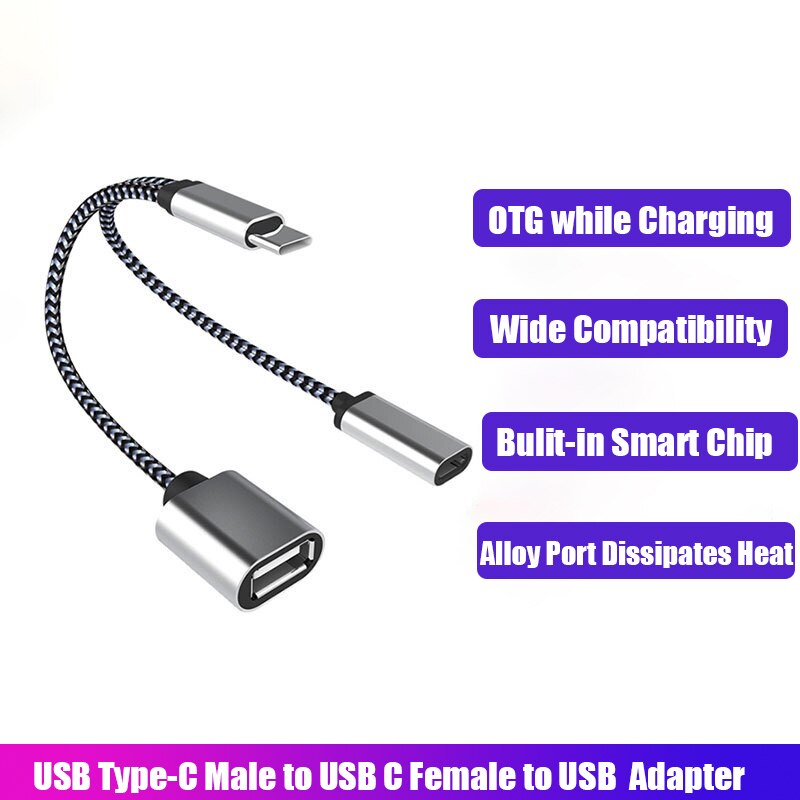 Usb c otg kaapeli puhelinsovitin 2 in 1 tyyppi c uros usb c naaras latausportti usb naaras jakaja sovitin samsung google
