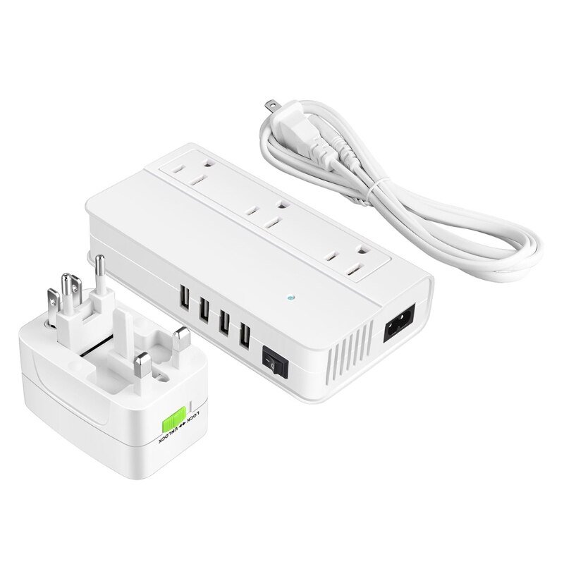 Convertisseur de tension de voyage 200W pour sèche-cheveux, lisseur, fer à friser, abaisseur 220V à 110V, adaptateur électrique avec 4 USB