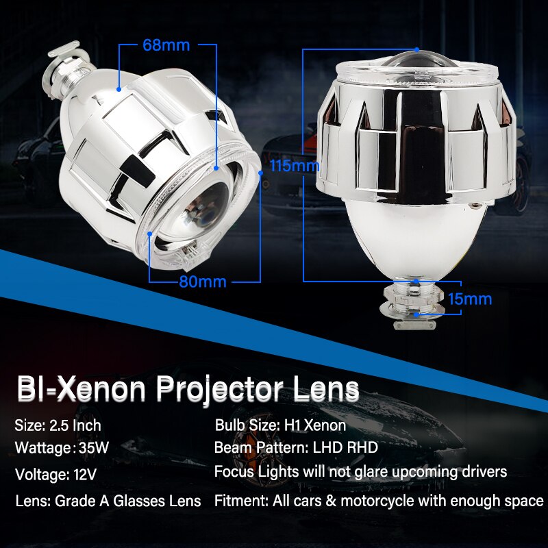 LED Angel Eyes Halos Bi xenon Lens Projector Headlight For Car Retrofit DIY W/ Daytime Running Lights 2.5'' H4 H7 Use H1 Xenon