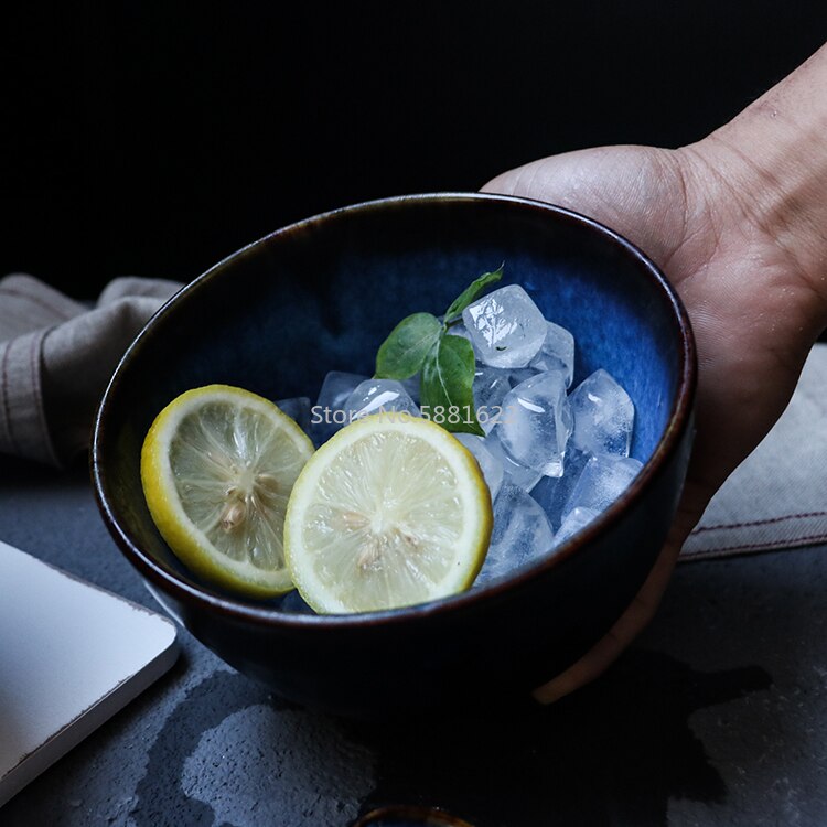 Keramisk salladsskål hem ris soppa skål japansk retro servis restaurang skål sked