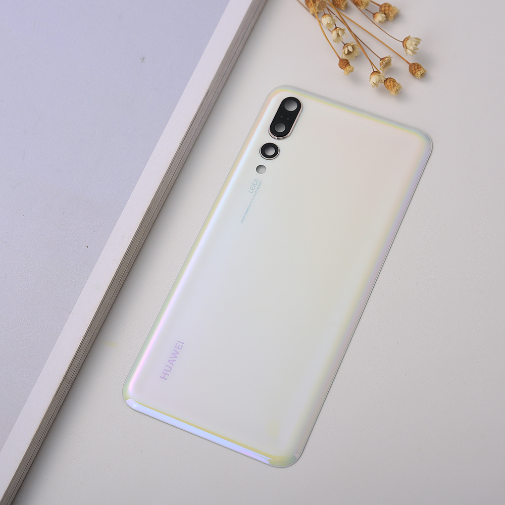 Bakpanel original huawei  p20 pro batteri baklucka bakdörr hus glasfodral för  p20 pro  p 20 batterilucka + kameralins: P20 vita