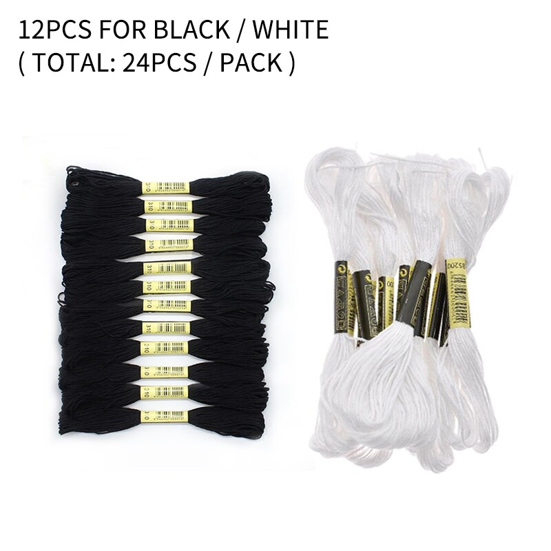 12 Wit + 12 Zwart Dmc Borduurgaren Kruissteek Katoen Borduurgaren Floss Naaien Strengen Craft: Black12 white12