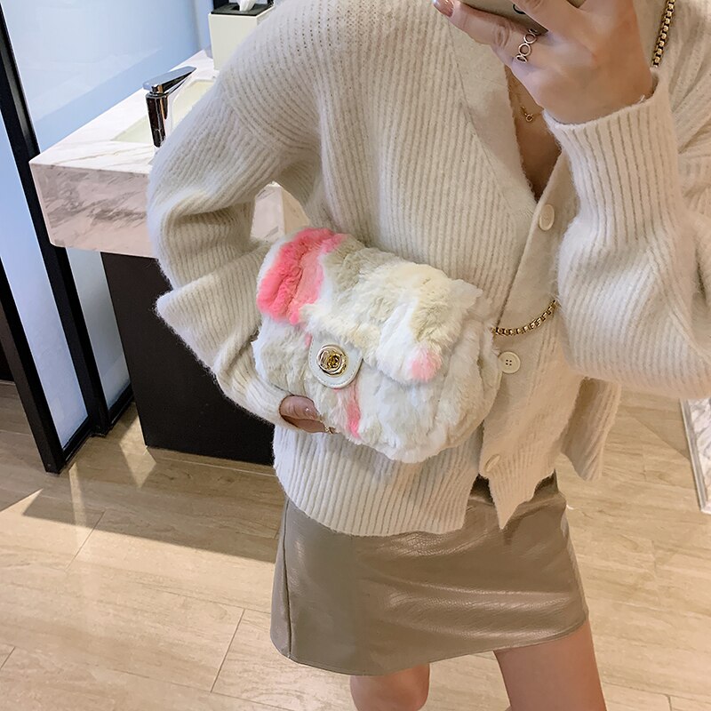 Classic high handbag purse plush soft bag solid color simple shoulder bag small square bag lady retro bag