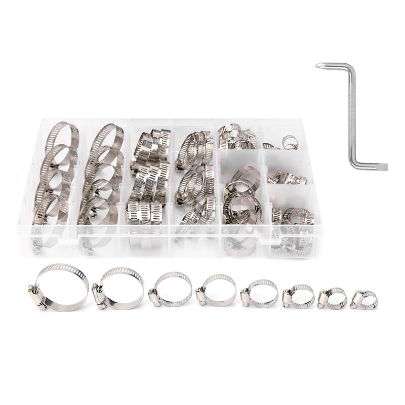 80PCS boxed multi-size 304 stainless steel pipe clamp clamp for fuel hose clamps for water pipes, plumbing, and auto machinery