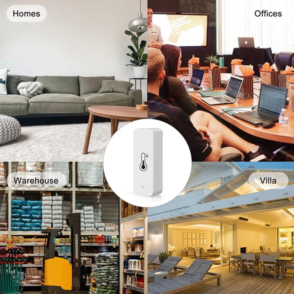Tuya-Sensor de temperatura y humedad WiFi, Monitor remoto SmartLife para trabajo doméstico inteligente con asistente de Google Alexa