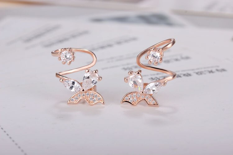 butterfly 925 sterling silver ladies`stud earrings jewelry anti-allergic women girl