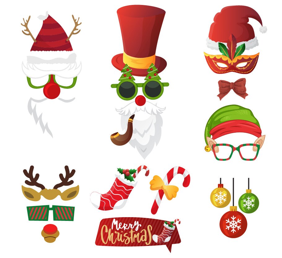 37Pcs Kerst Photo Booth Props Party Maskers Hoed Snor Lip Photobooth Props Christmas Party Decoratie Favor Funny