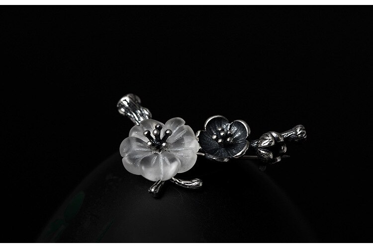 Plum blossom kristall broschen 925 sterling silber 3,26g Vintage broschen eleganz wilden broschen für frauen edlen schmuck: black