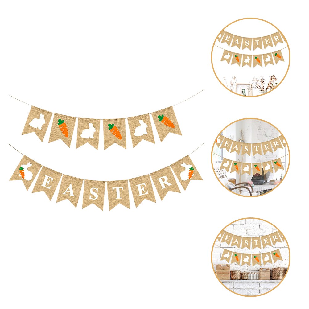 2pcs Easter Rabbit Banner Easter Hanging Banner Decor Easter Festive Hanging Flags