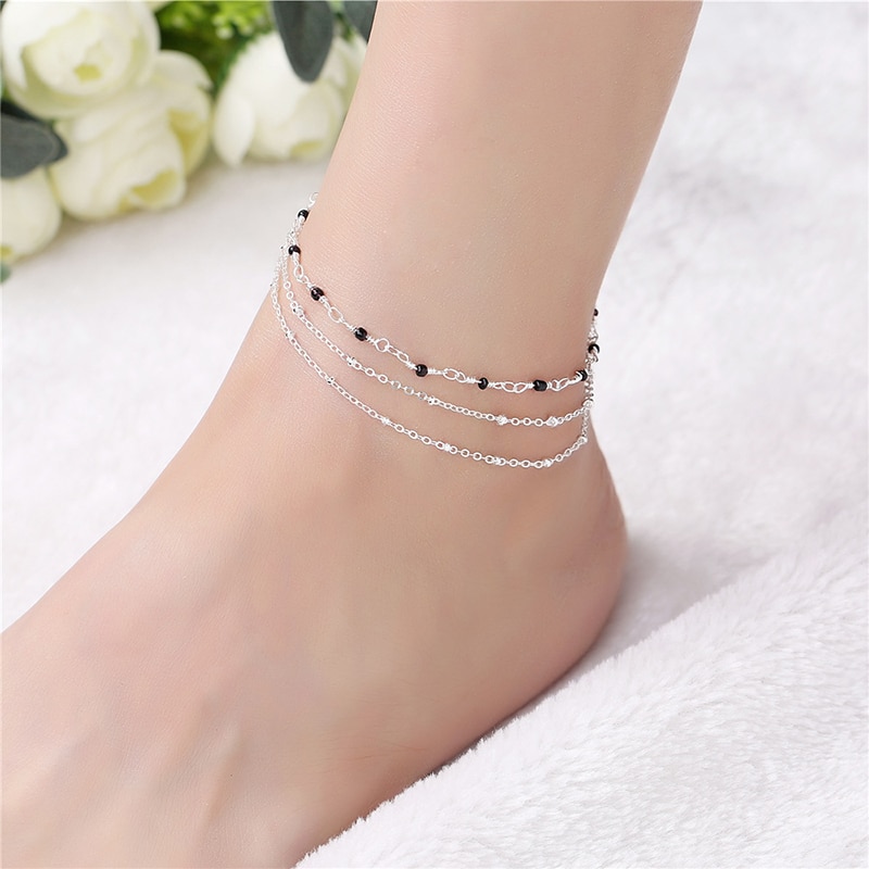 Bracelets de cheville en argent Sterling 925 pour femmes, bijoux multicouches, tendance, pour filles, bijoux de fête, 1B156