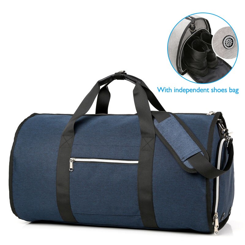 OZUKO Large Capacity Men Travel Bag Multifunction Suit Storage Hand Luggage Bags for Trip Waterproof Duffle Bag with Shoe Pocket: Blue (with shoe bag)