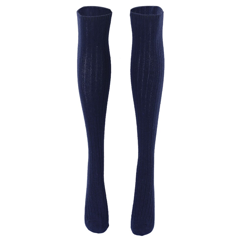 Medias largas y gruesas de algodón para mujer, mallas de lana suave tejidas por encima de la rodilla, largas, hasta el muslo, color negro, invierno, novedad: Azul marino