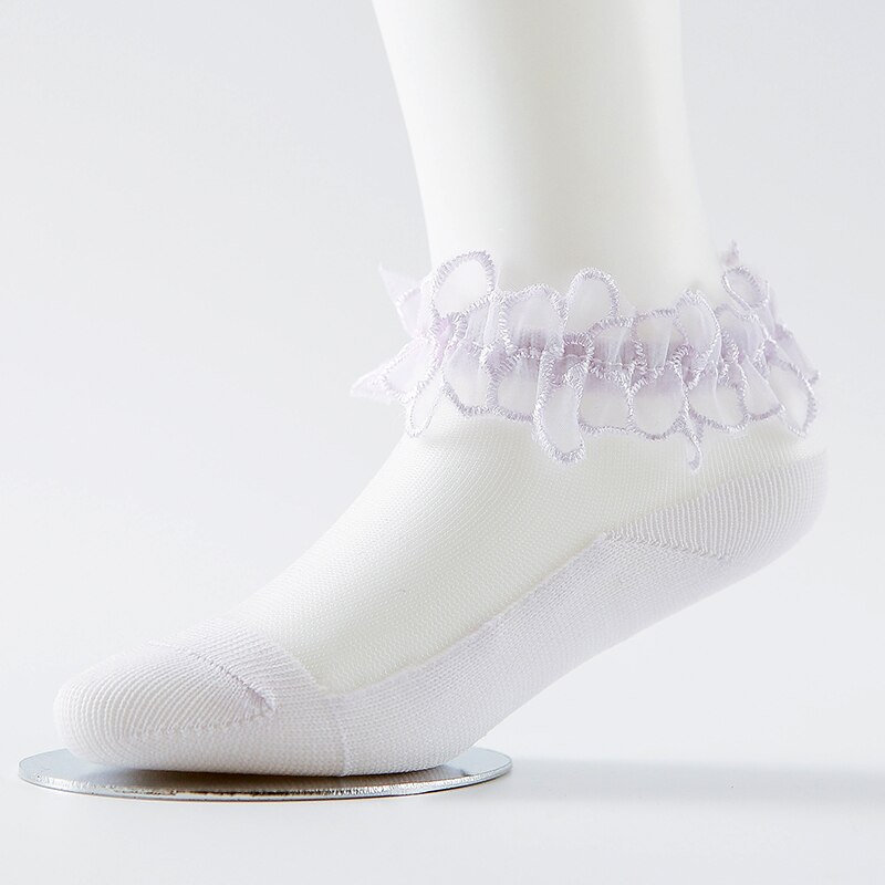 Ankomster vår sommar baby flickor spetsstrumpor ultratunna spetsar osynliga strumpor prinsessa kristall skira strumpor 0-2y: Lavendel- / 24m