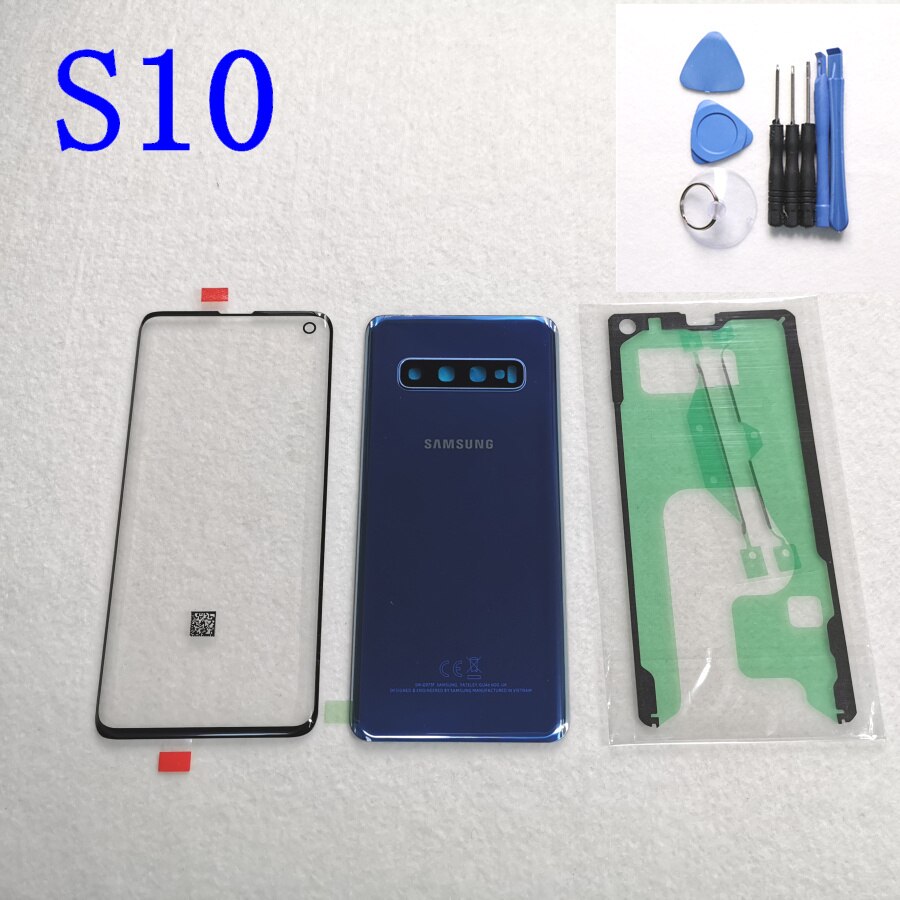 SAMSUNG Galaxy S10 Plus S10e S10 G970 G973 G975 G973F Front Touch Panel Outer Lens + Rear Battery Door Back Glass Housing Cover: S10 blue