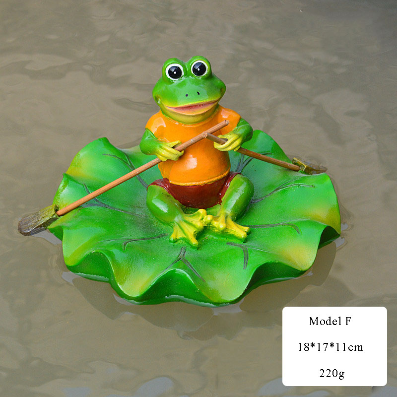 Resin Floating Bamboo raft Frog Statue duck Sculpture Outdoor Garden Pond Decorative Home Fish Tank Garden Decor Desk Ornament: G