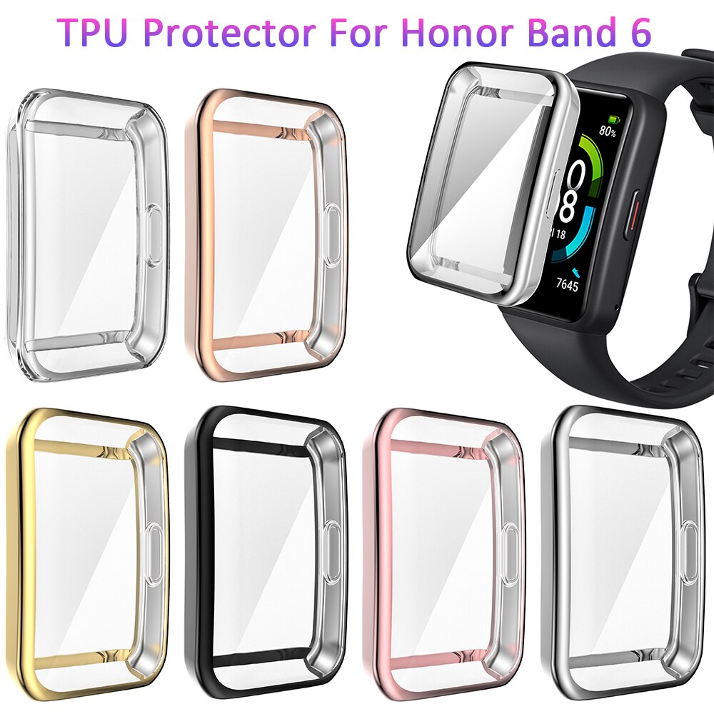 Tpu koko näytön suojakuori älykellon suojakotelo päällystetty kuoripuskuri kunnianauhalle 6 huawei band 6