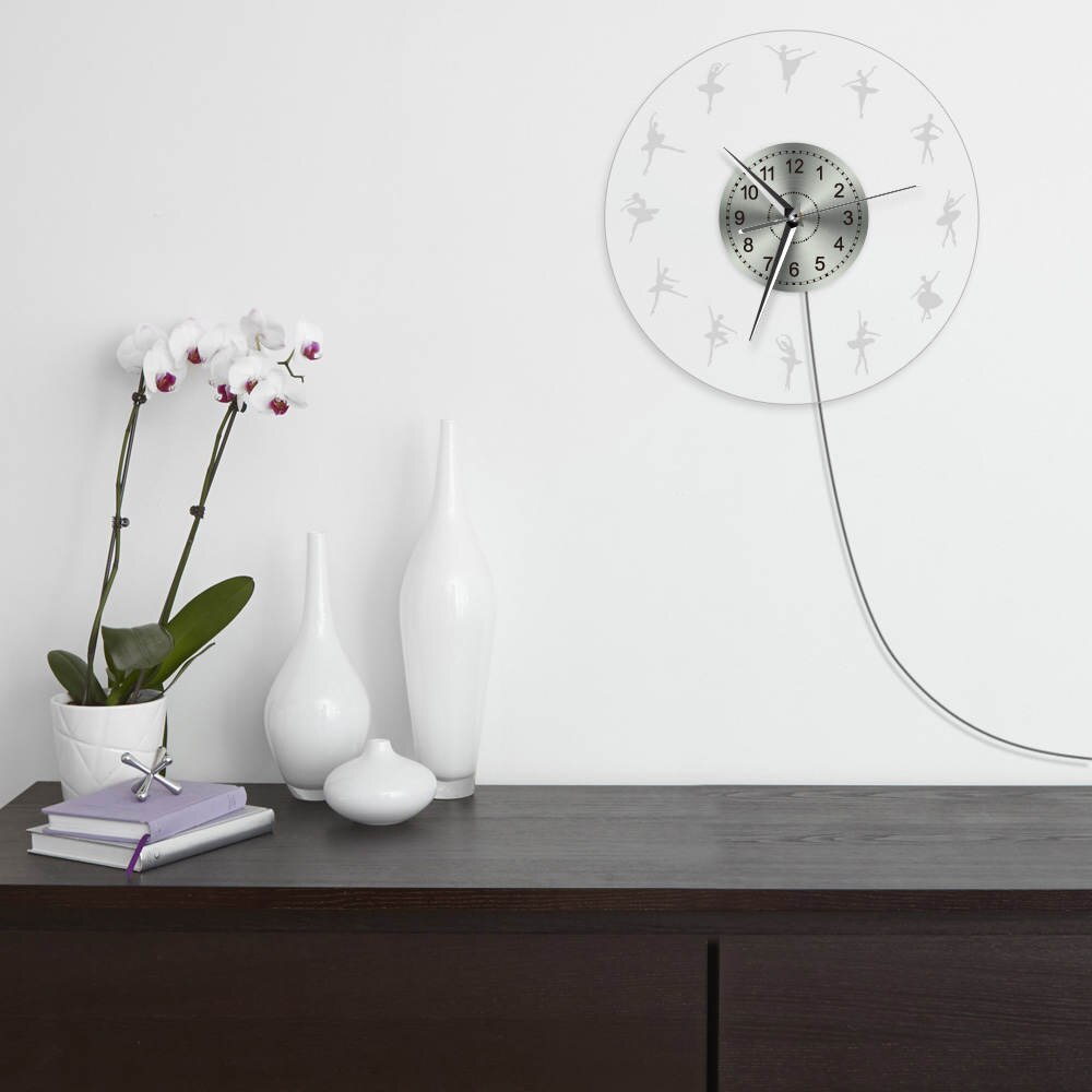 Balettdansös siluett färgskiftande väggklocka ballerina ballerina studio vägglampa led bakgrundsbelysning modern väggklocka
