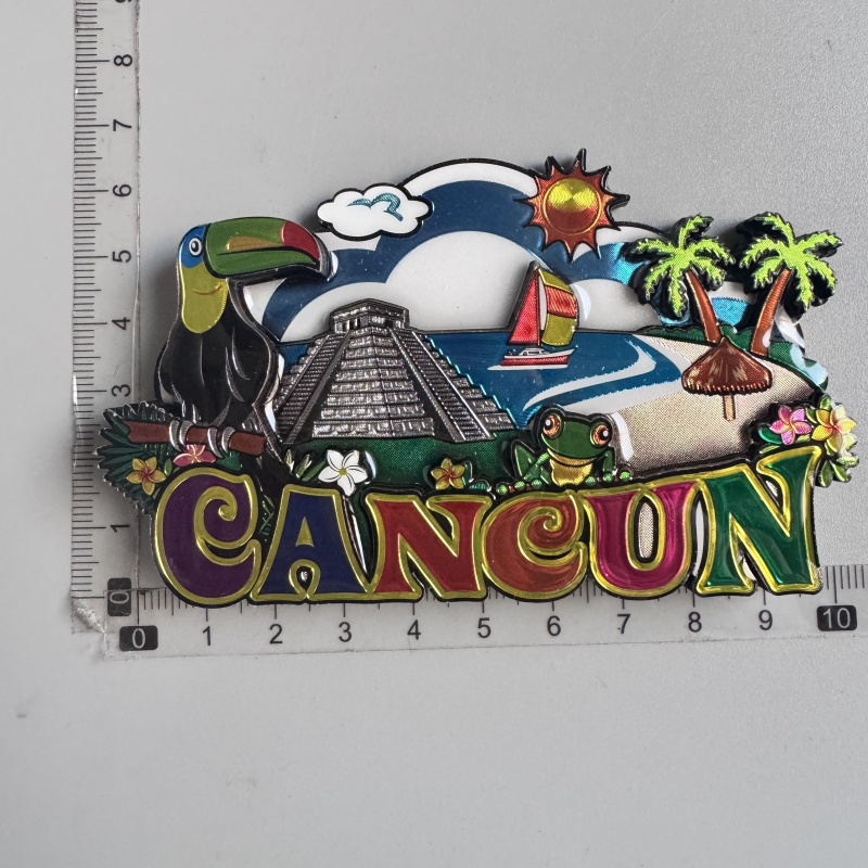 Imanes de nevera, recuerdo turístico, Cancun, México, Dubái, Helsinki, Finlandia, Hakone, Tokio, Japón, Chile, papel de aluminio, pegatinas de decoración de madera