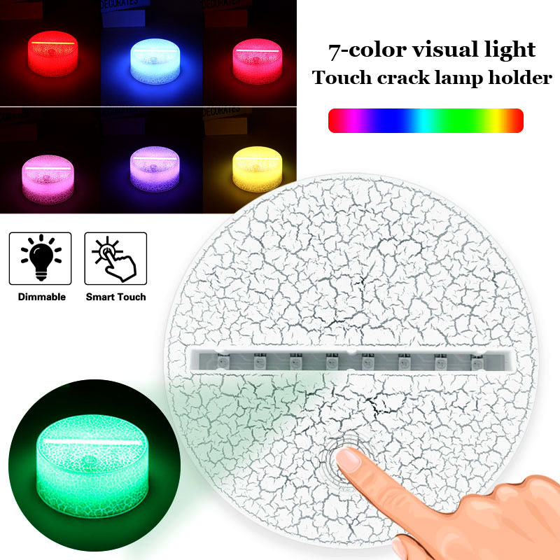 Soporte de lámpara 3D con de grieta, Base de lámpara táctil para iluminación nocturna, Base de luz LED de 7 colores, adorno luminoso moderno A casa