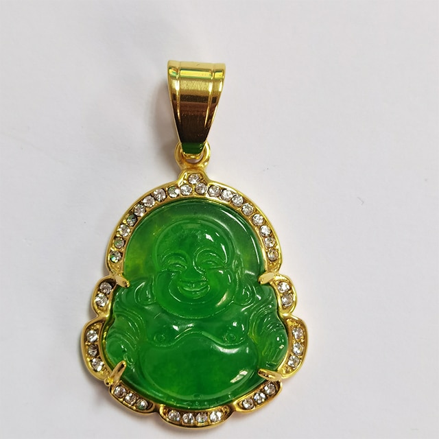 Collana di Buddha in oro per donna zircone cubico Maitreya Buddha pendente gemma collana gioielli da uomo in acciaio inossidabile trasporto di goccia: Green Pendant