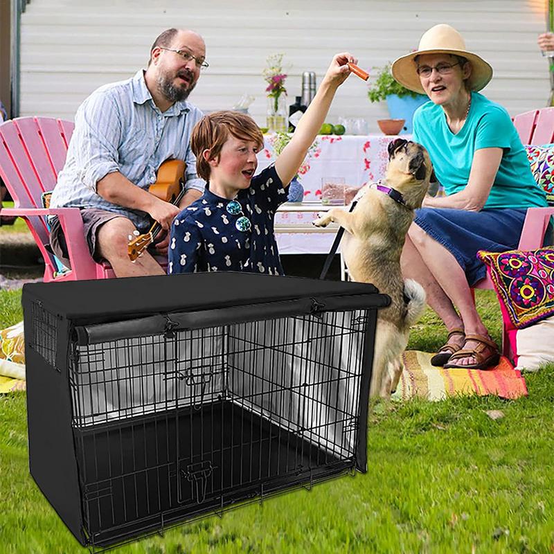 Hunde-Draht-Kistenabdeckung, wasserdichte Haustierkäfigabdeckungen mit zwei Eingangstüren, Käfigabdeckung, universell aus 210D-Silber beschichtetem Oxford