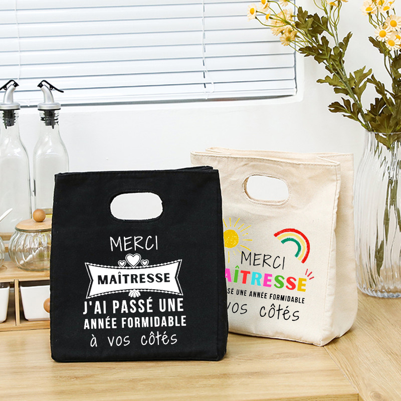 Merci Maîtresse geïsoleerde lunchtas voor dames Koeltas Thermische tas Draagbare lunchbox Zakken Ijspak Tote Voedsel Picknickzakken Cadeau