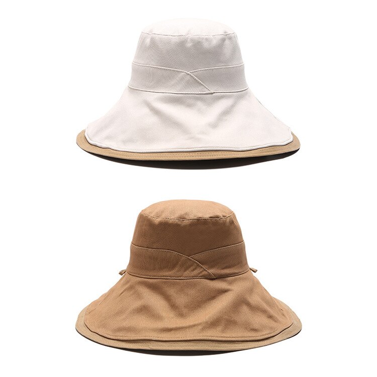 Chapeau bob d'été en coton pour femme, réversible, style panama, pliable, protection uv, pour la plage et le soleil: Kaki avec beige