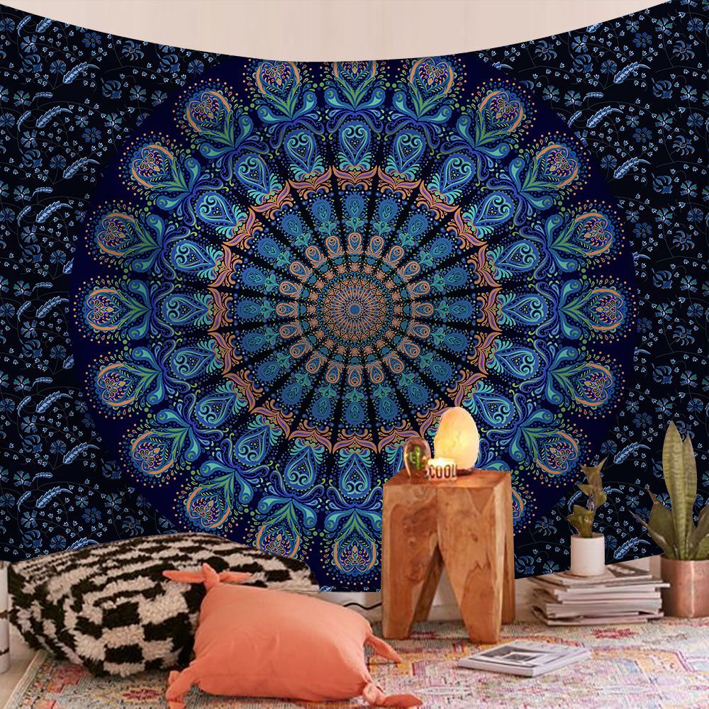 Indisk mandala väggbonad gobeläng boho väggduk gobelänger dekor psykedelisk hippie bohem väggmatta sovrumsdekoration