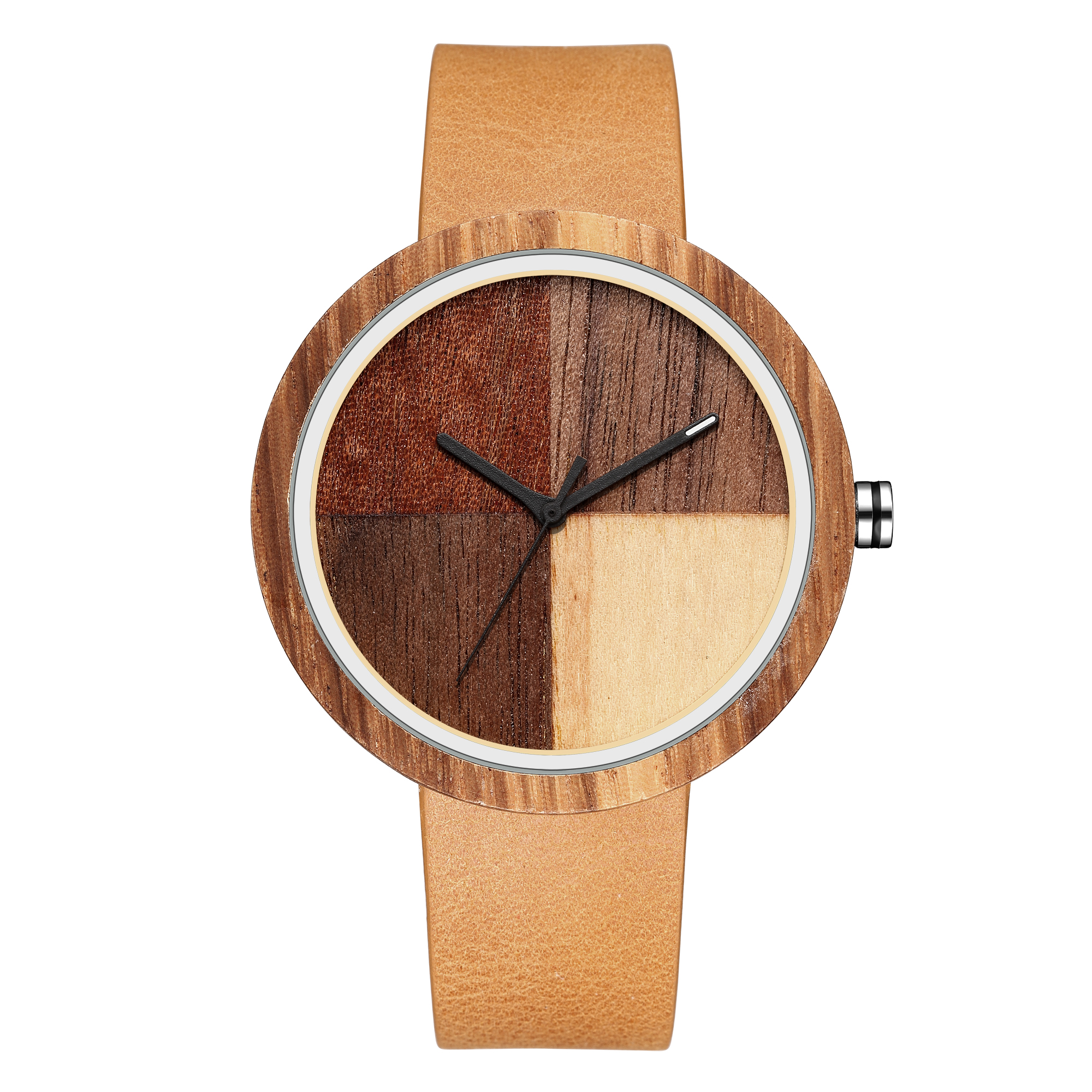 Wooden Quartz Movement Watch Men Lady Symmetrical Color Blocking Dial Wooden Strap Trend Couple Watch 2022 W367: 5