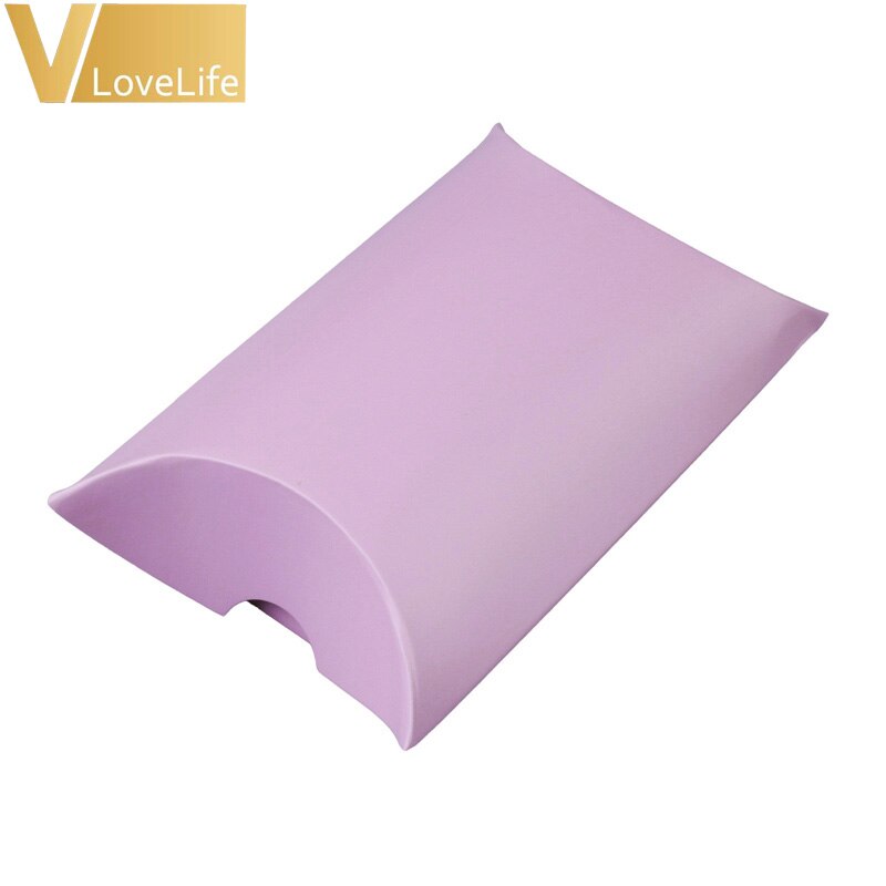 Cajas grandes de dulces de boda con forma de almohada, , para eventos de boda, recuerdo, Caja de de Papel Kraft, 100 unids/lote: lavender